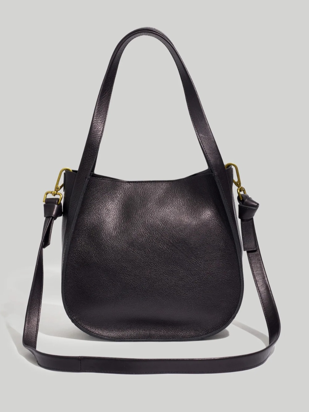 Madewell Black Sydney Leather Shoulder Bag Gold Hardware and Crossbody Strap